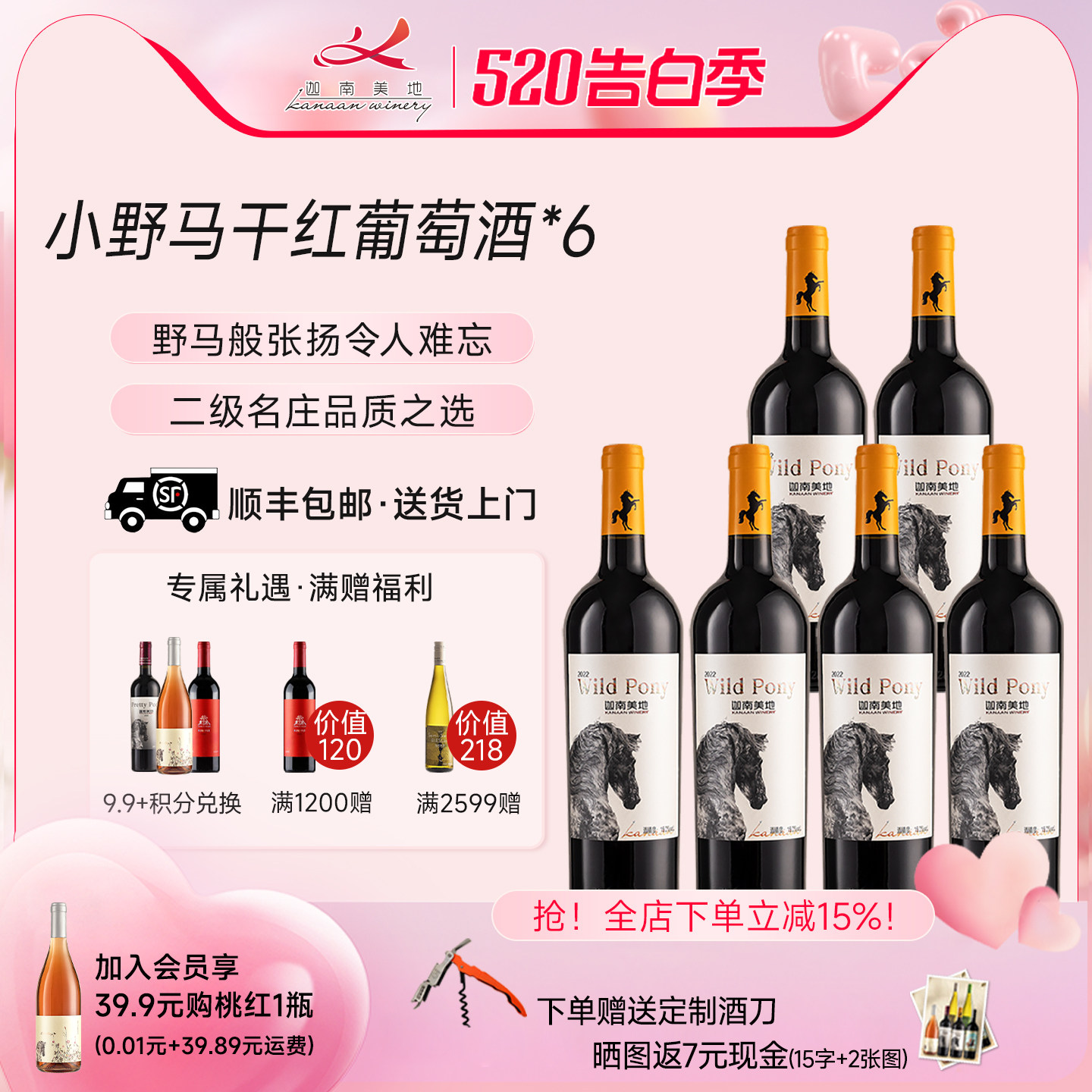 【葡萄酒热销榜】迦南美地小野马赤霞珠 干红整箱6瓶礼盒国产正品