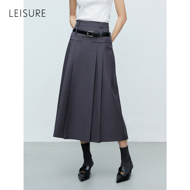 【丽雪新中式】高腰气质通勤百褶裙极简立裁西装半身裙女马面裙