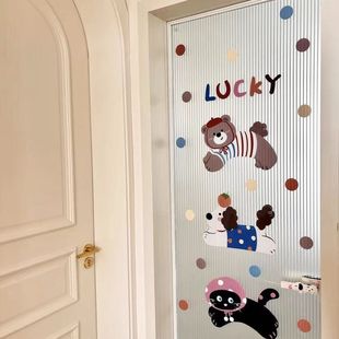 卫生间门贴纸高级感新款波点小动物厨房浴室玻璃推拉门防撞贴纸冰