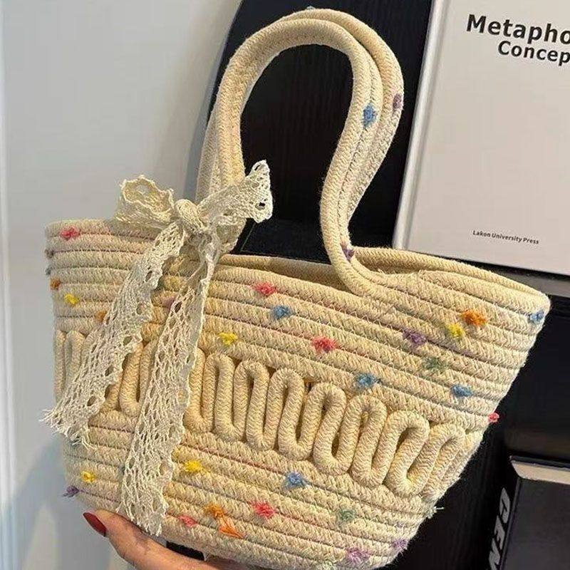 上班族网红手提袋手工编织棉绳包手提田园风ins网红甜美风夏日海,箱包皮具/热销女包/男包,手提箱,淘宝优惠券,粉丝福利购,淘宝优惠卷