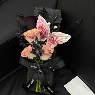 烟香礼盒花束圣诞节高质感石纹纸烟盒仿真蝴蝶兰diy全套包装 礼物