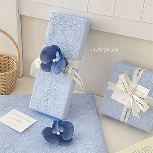 烟香包装纸蓝色系烟盒包装石纹纸高质感褶皱纸送男友礼物包装纸高