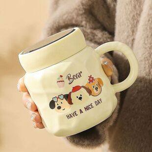 女式高颜值保温杯卡通可爱陶瓷杯马克杯带盖宿舍水杯家用保温女生