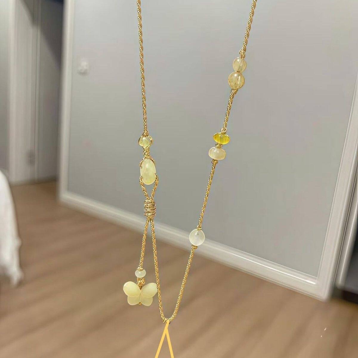 配金吊坠的链子中式蝴蝶小众设计手工编绳可挂黄金翡翠和田玉平安