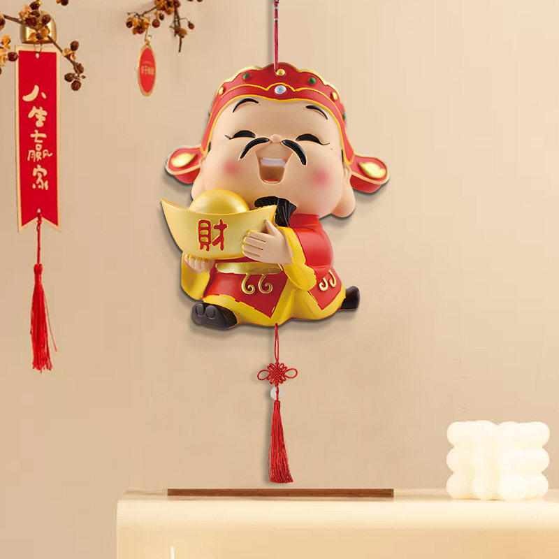 新中式财神爷玄关挂画中国结挂饰客厅装饰画春节乔迁喜庆挂饰壁画