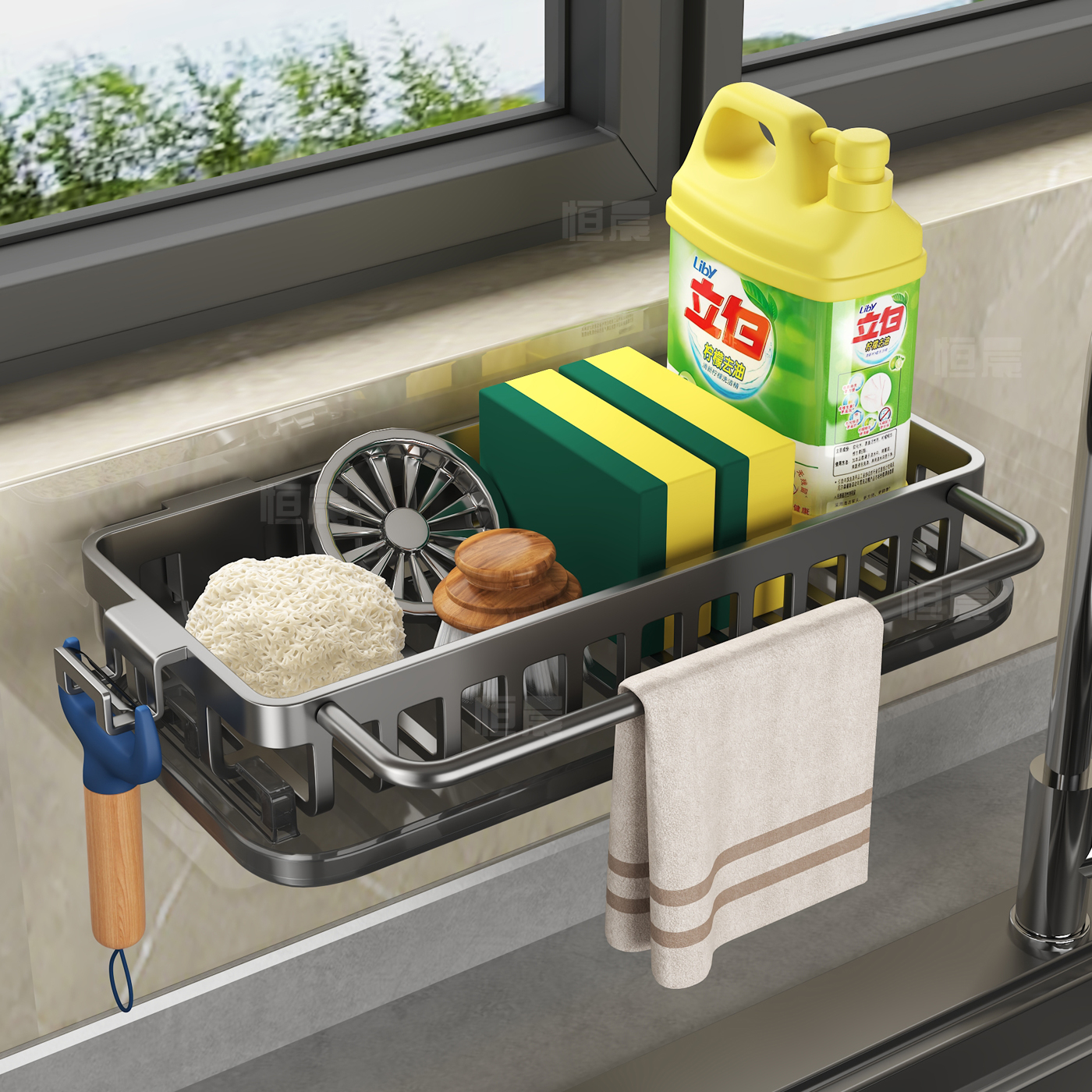 净语太空铝抹布收纳沥水架