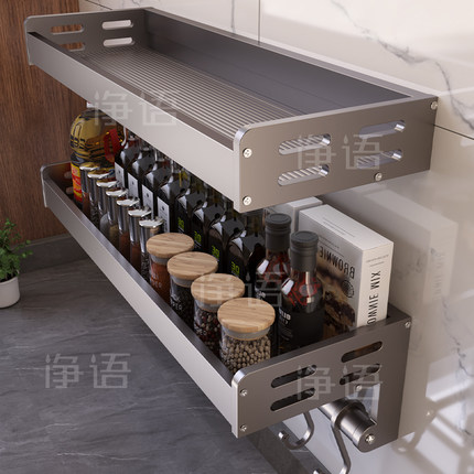 厨房置物架免打孔壁挂式枪灰调味料用品大全家用多功能墙上收纳架