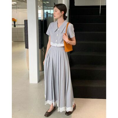 【威尔顿恋人】庄园公主小众韩版时尚套装高级感气质上衣百褶半裙