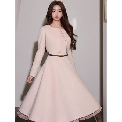 【许妍穿搭法则】 法式高级感短外套+千金连衣裙套装女25秋冬新款