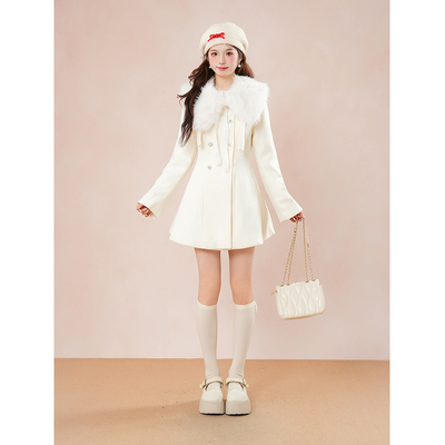 娇贵小公主 贵气千金感收腰显瘦毛呢外套甜美蝴蝶结系带大衣新款