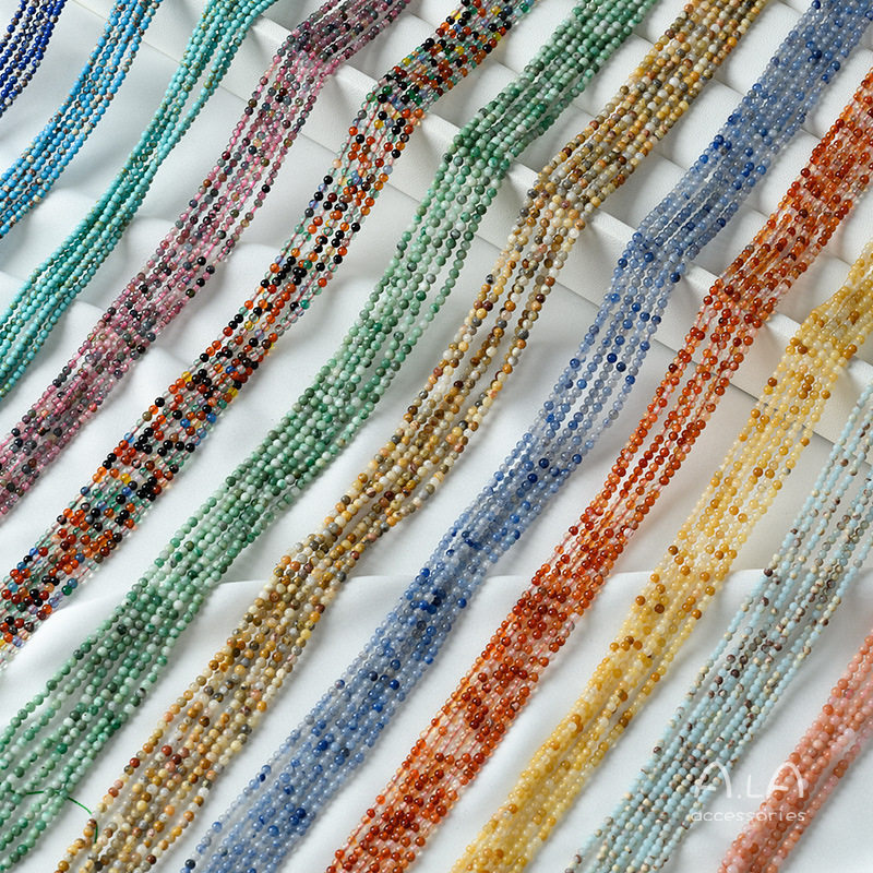 天然玉石玛瑙绿松石2mm小圆珠碧玺散珠diy手工串珠首饰品手链材料