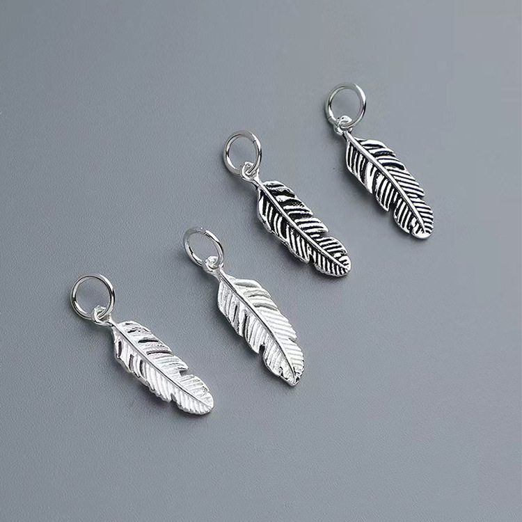 s925纯银泰银羽毛吊坠DIY手工饰品串珠编绳手链项链挂件饰品配件