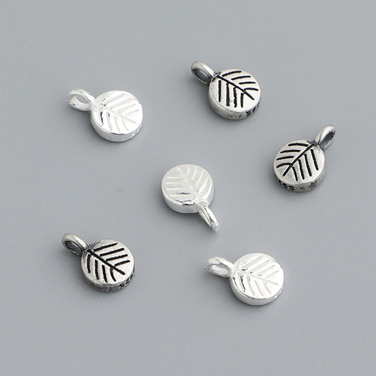 S925纯银泰银树叶挂件手工DIY编绳串珠手链项链叶子吊坠饰品配件