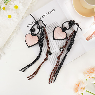 miu系包挂爱心包包挂件粉色桃心编织绳挂绳皮质钥匙扣桃心挂件