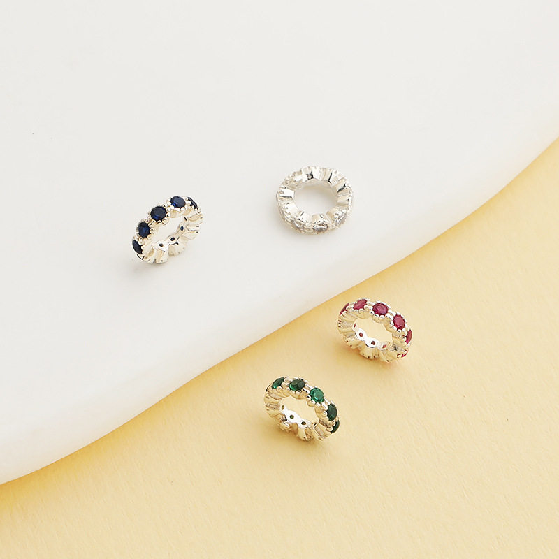 S925纯银镶锆石彩色隔片隔珠手工DIY串珠水晶项链珍珠手链配件