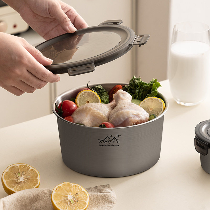 网红钛净化圆形保鲜盒户外野营水果便当盒健康抑菌保温碗饭盒