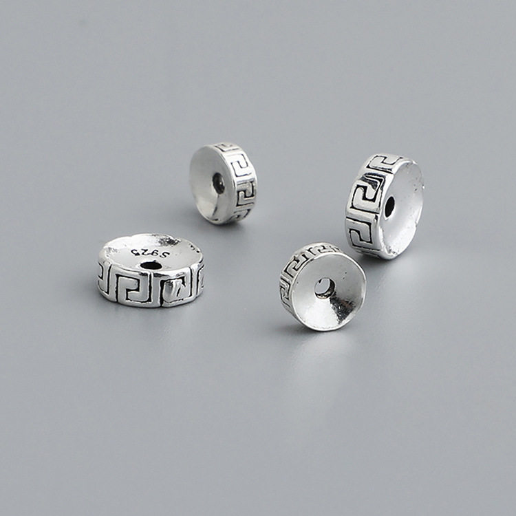 s925纯银复古泰银回纹隔珠隔片DIY手工串珠编绳佛珠手链散珠配件