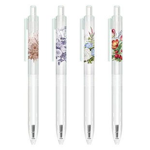 白金小爱豆中性笔POD5塞纳河畔花草铺限定款黑色按动水笔0.5考试笔雾白笔杆细闪笔夹野蔷薇菊花朵办公签字笔