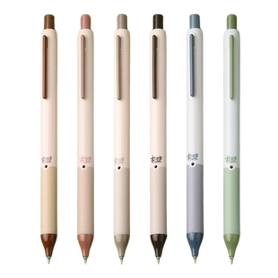 爱加AIKA原木小屋中性笔AS笔头低重心双珠速干学生考试笔0.5mm复古风黑色按动水笔自然简约办公签字笔AK2650