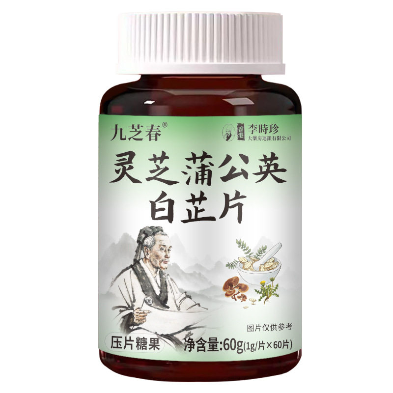 九芝春灵芝蒲公英白芷片60g（0.6*100片）/瓶工厂
