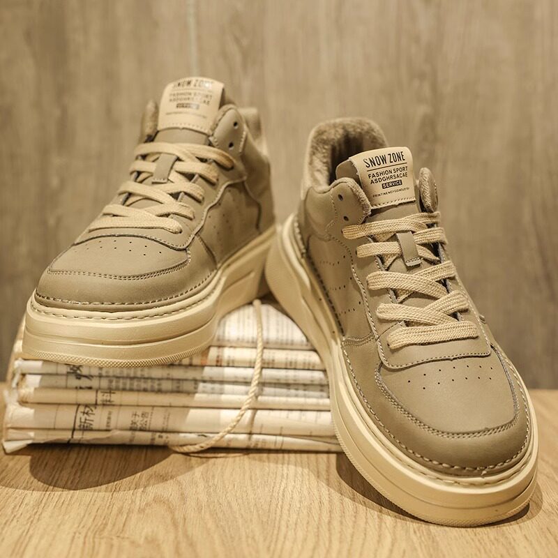 时尚品牌男鞋冬季天鹅绒暖高帮棉鞋男2025新款厚底防滑中帮休闲运