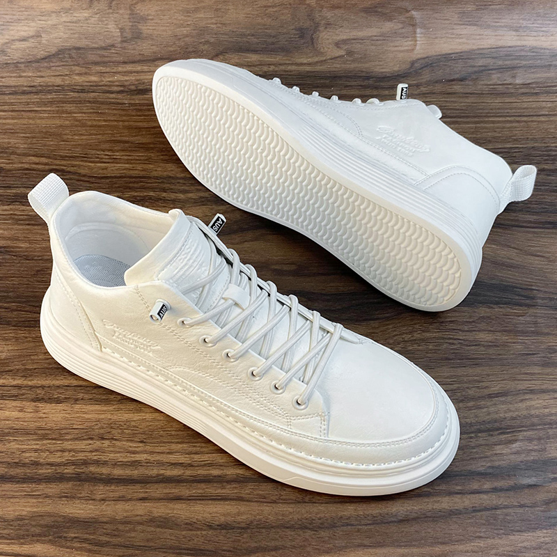 潮牌高筒男鞋2025新款透气小白鞋男款一脚蹬软底休闲皮鞋中邦板鞋