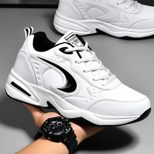 时尚品牌男鞋2025新款透气防水皮革跑步运动休闲鞋厚底防滑旅游鞋