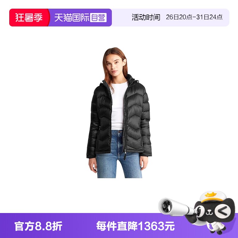 【自营】Calvin Klein/凯文克莱女士黑色短款款棉服CWN33773