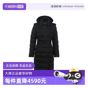 博柏利女士连帽双排扣腰带设计中长款 BURBERRY 羽绒服 自营