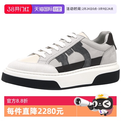 【自营】FERRAGAMO/菲拉格慕男士皮革拼接系带百搭休闲鞋板鞋透气