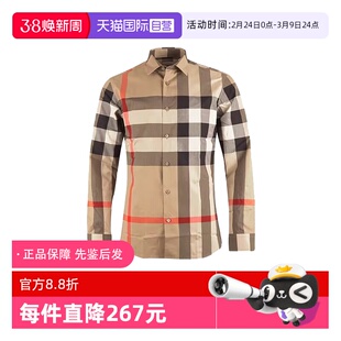 【自营】BURBERRY/博柏利男士条纹翻领经典大格子单排扣长袖衬衫