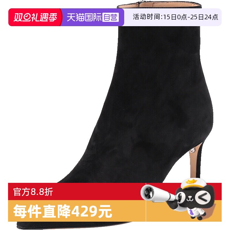 【自营】Ferragamo菲拉格慕 女士绒面革尖头细跟高跟短靴 0753960