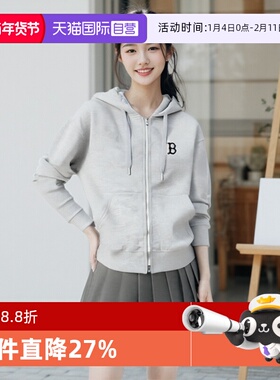 【自营】MLB外套男女装开衫休闲服麻灰色运动服连帽夹克3ATRM0544