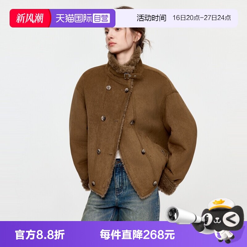 ELLE复古麂皮拼接毛绒短外套