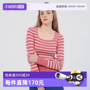 针织上衣 Bari 女士方领条纹修身 显腰显腿长 短款 自营 Petit