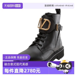 中古全新未使用华伦天奴女士系带靴子军旅风短靴马丁靴 自营