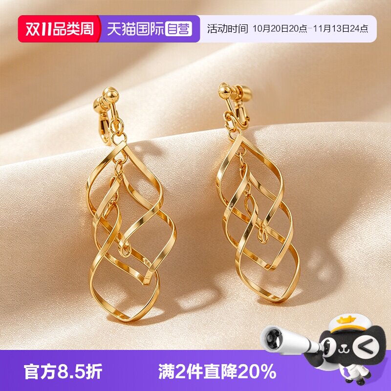 【自营】OSEWAYA耳环三重扭转线条无耳洞珍珠耳夹耳饰小众耳钉