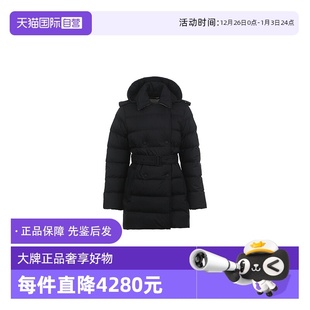 博柏利女士双排扣连帽中长款 BURBERRY 保暖鹅绒羽绒服 自营