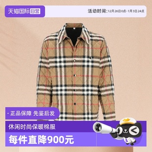 博柏利男款 BURBERRY 棉服棕色格纹单排扣翻领外套棉衣 自营