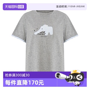 T恤 Kentti趣味小象贴布绣花边短袖 自营