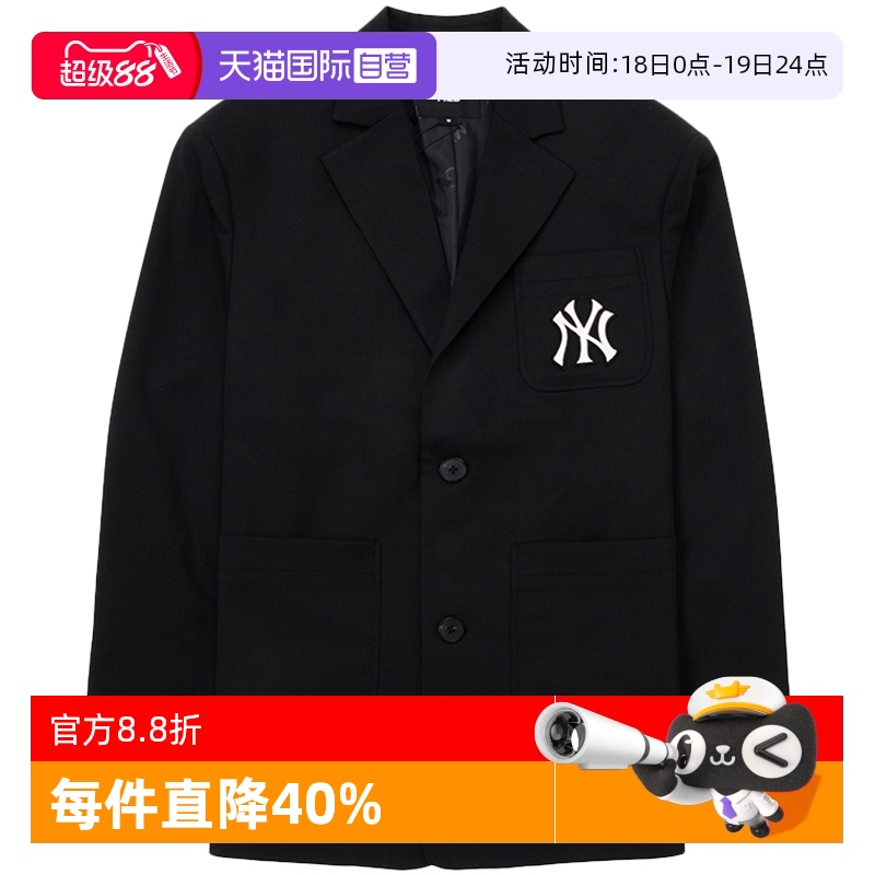 【自营】MLB男装黑色西服外套NY夹克宽松休闲服时尚上衣3LJKB0231
