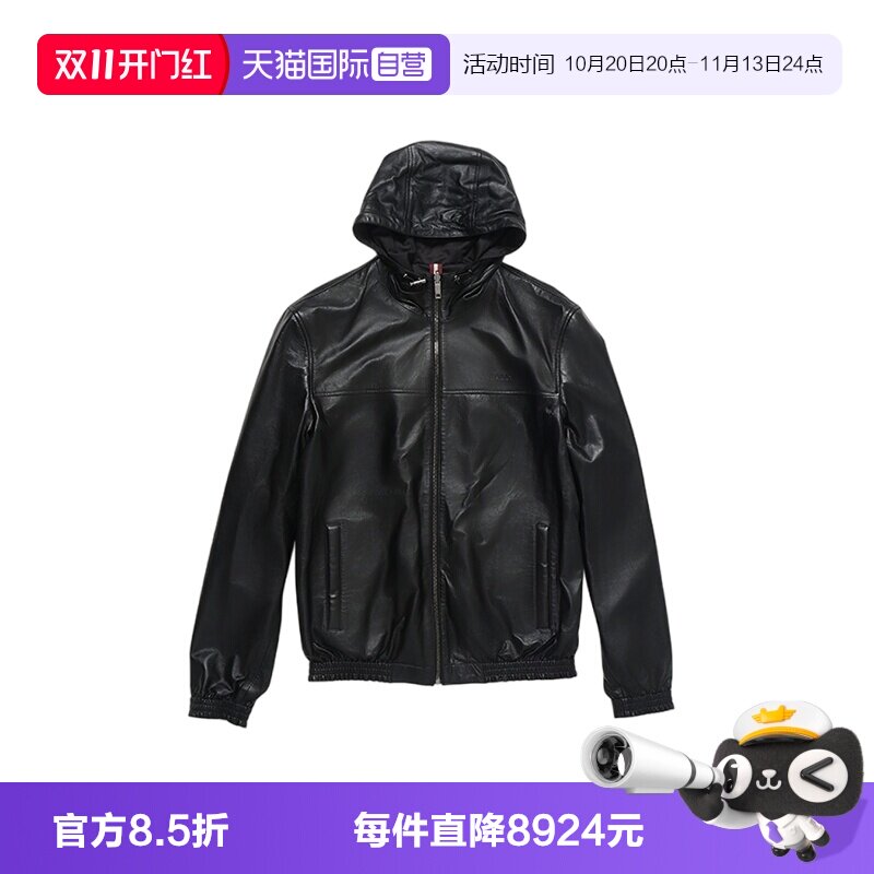 Bally/巴利时尚男士连帽皮夹克