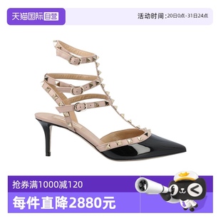 金色铆钉缀饰搭扣漆皮尖头高跟鞋 自营 Valentino 华伦天奴女鞋