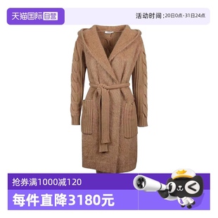 自营 棕色羊毛连帽针织开衫 MaxMaraLarge女款 外套 束腰式 长款