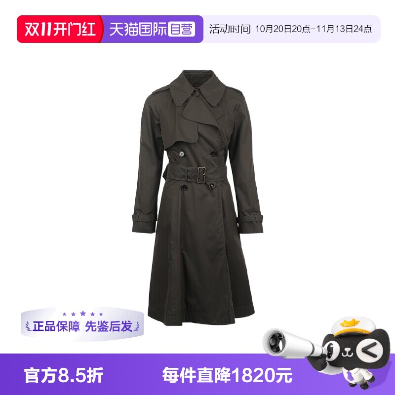 【自营】BURBERRY/博柏利女士FW26腰带饰双排扣棉质长款风衣外套