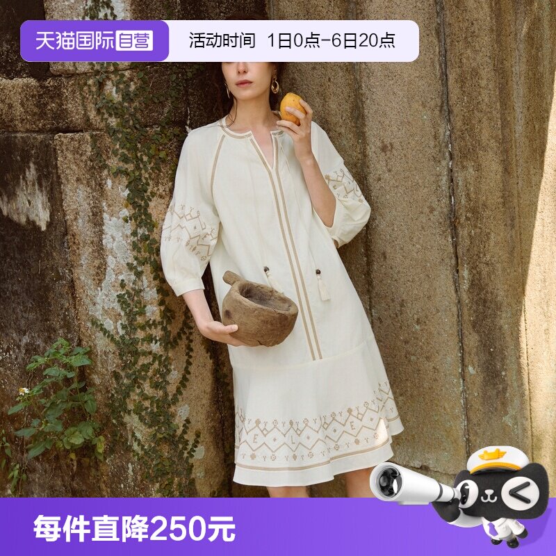 ELLE波西米亚复古撞色连衣裙图片