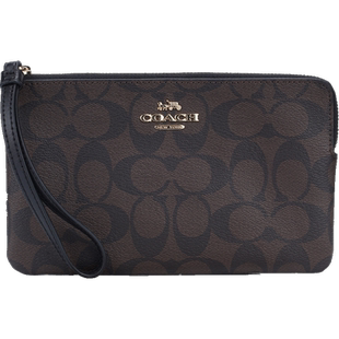 【自营】COACH/蔻驰小号女士PVC配皮手拿包6648棕色纯色拉链