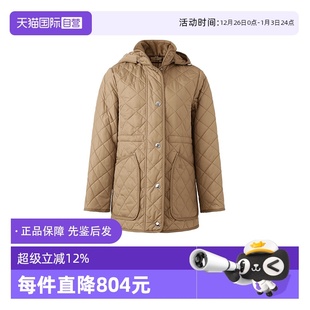 博柏利女士菱形绗缝宽松中长款 BURBERRY 薄棉服80709681 自营