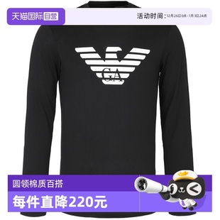 自营 字母印花长袖 EMPORIO 阿玛尼男士 上衣圆领棉质T恤 ARMANI