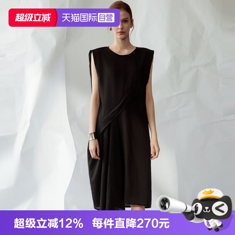 ELLE赫本风亚麻连衣裙										